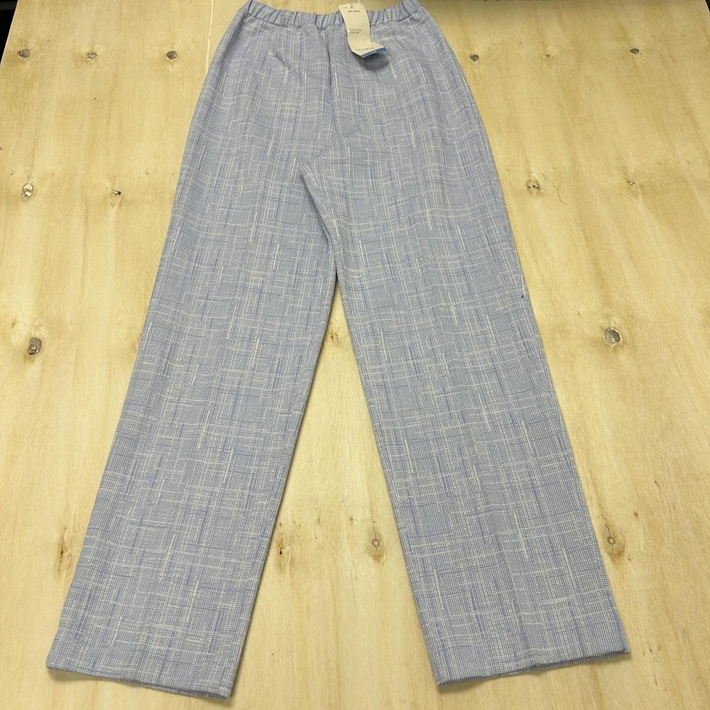 Vintage Devon Dress Pants Womens 14 Blue Check Twill Pull On Elastic Waist